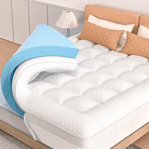AprLeaf Pillow Top Mattress Topper Queen Size, 3 Inch Dual Layer Mattress Topper, 1 Inch Cooling Pillow Topper and 2 Inch Gel Memory Foam Mattress Topper for Back Pain - Image 1