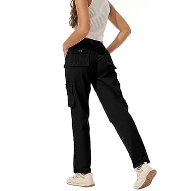 Raroauf Casual Pants for Women High Waisted Black Cargo Pants Lightweigh Baggy Stretchy Wide Leg Y2K Streetwear with 6 Pockets(US 18) - Image 4