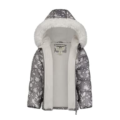 OshKosh B’gosh Baby Girl's Hooded Winter Puffer Jacket with Faux Fir Trim, Gray with Allover Pattern and Snowbib, Grey Floral, 6 Years - Image 3