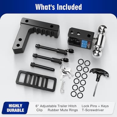 DEWOT Adjustable Trailer Hitch Fits 2" Receiver - Heavy-Duty 12,500 lbs GTW Aluminum Tow Hitch with Dual Ball (2" & 2-5/16"), 6" Drop/Rise, 4 Silencer Pads & Anti-Theft Lock for Trucks and SUVs - Image 8
