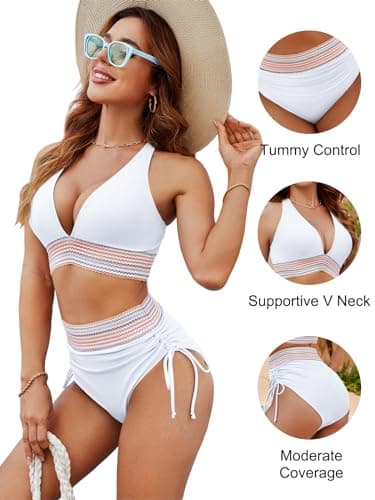 Blooming Jelly Womens High Waisted Bikini Sets Color Block Tummy Control Bathing Suit 2 Piece Swimsuits 2024 (S, White) - Image 5