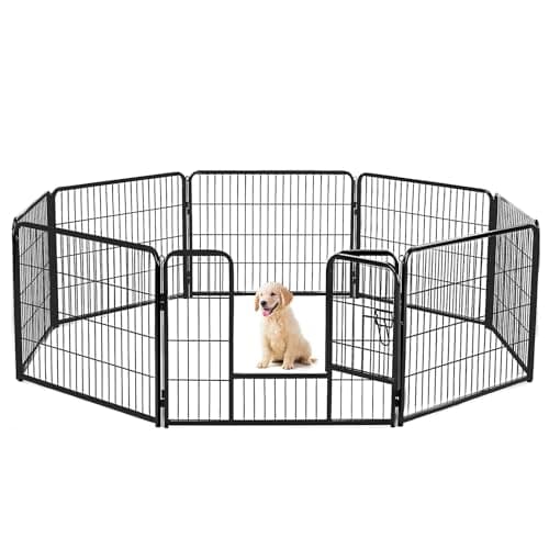 Sweetcrispy Dog Playpen Indoor - Pet Fence Puppy Exercise Pen for Yard Gate 8 Panel 24” Height Heavy Duty Crates with Doors Metal Dog Pen for Camping, RV, Outdoor, Small/Medium Pets - Image 1
