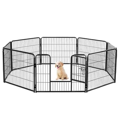 Sweetcrispy Dog Playpen Indoor - Pet Fence Puppy Exercise Pen for Yard Gate 8 Panel 24” Height Heavy Duty Crates with Doors Metal Dog Pen for Camping, RV, Outdoor, Small/Medium Pets - Image 1