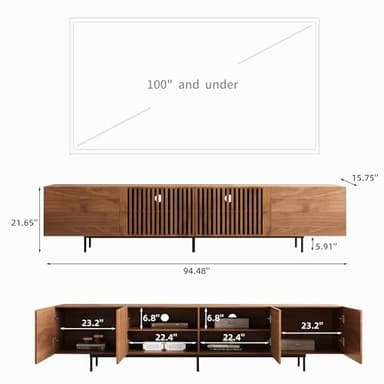 NessCarsti Mid Century Modern TV Stand for 80+ Inch TVs, 94.48" Walnut Console with Ample Storage – Stylish Entertainment Center for Living Room or Bedroom - Image 2