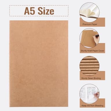 EOOUT 100pcs A5 Blank Kraft Notebooks, Journals in Bulk, Sketchbooks Bulk for Kids, 60 Pages, 80GSM, 8.3 X 5.5 Inch, Travel Journal Set, Travelers, Students and Office - Image 3
