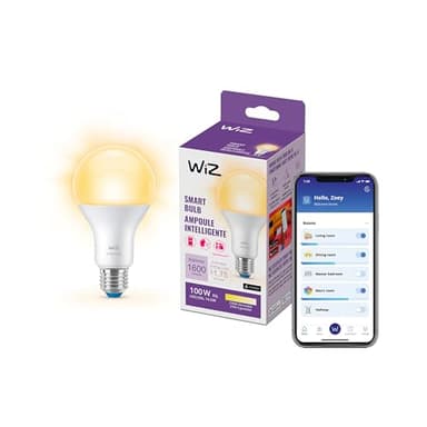 WiZ 100W Eq. (14.5W) A21 Soft White LED Smart Bulb - Pack of 1 - E26- Indoor - Connects to Your Existing Wi-Fi - Control with Voice or App + Activate with Motion - Matter Compatible - Image 1