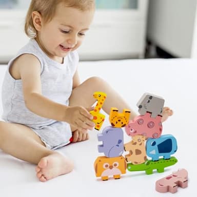 Montessori Toys for 2 3 4 Year Old Boys & Girls, Wooden Animal Stacking Blocks for Toddlers 1-3 – Building Blocks Game Stacking & Sorting Toys Ages 2-4 Toddler Birthday Gifts - Image 2