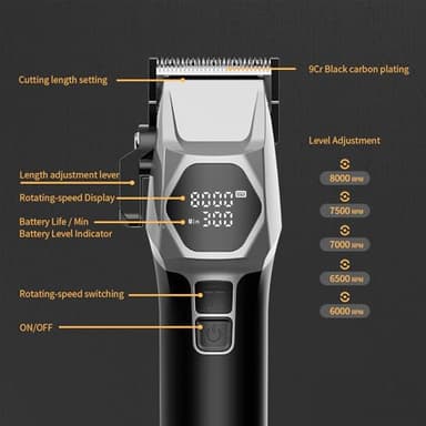 ANGFAN Professional Hair Clippers for Men - 8000RPM Brushless Motor & 440C Steel Blades, Barber-Grade Cordless Clippers & Trimmer Set for Fade Designs, Hair Cutting Tools for Professional Barbers - Image 8