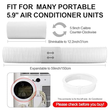 HOXHA Portable Air Conditioner Hose Kit 59 Inch Length 5.9 Inch Diameter AC Vent Hose with 5.9 Inch AC Vent Hose Adapter, AC Replacement Exhaust Hose Anti-Clockwise with Tube Coupler Connector - Image 2