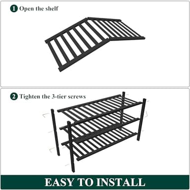 Smiry Bamboo Shoe Rack for Closet, 3 Tier Wooden Stackable Shoe Organizer, Free Standing Shoes Storage Shelf for Entryway, Front Door Entrance, Black - Image 6