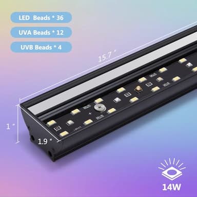 REPTITRIP 16-INCH LED UVB Light for Reptiles, LED Reptile Light Fixture Controller with Dimming and 4 UVI Modes, 14W Aluminum UVA UVB Lamp for Turtles, Snakes, and Bearded Dragons, 6500K - Image 6