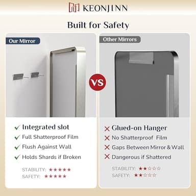 Keonjinn Brushed Nickel Mirror 24” x 36” Silver Bathroom Mirror for Over Sink, Rounded Rectangle Farmhouse Vanity Mirror with Metal Frame, HD Tempered Glass Decorative Wall Mirror(Horizontal/Vertical) - Image 5