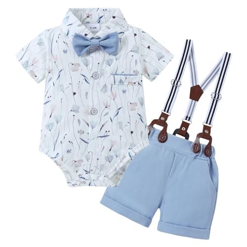 ZOEREA Baby Boy Clothes Suit Infant Short Sleeve Gentleman Outfits Dress Shirt+Bowtie+Suspender Shorts 0-18M - Image 1