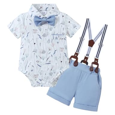 ZOEREA Baby Boy Clothes Suit Infant Short Sleeve Gentleman Outfits Dress Shirt+Bowtie+Suspender Shorts 0-18M - Image 1