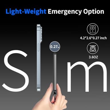 Portable Charger with Built-in Cables - 0.3" Slim, 5000mAh Power Bank with USB-C Cord Wires, 20W PD Fast Charging Battery Pack, Charge Card Phone Charger for iPhone 14 13 12, Samsung Pixel LG (Grey) - Image 5