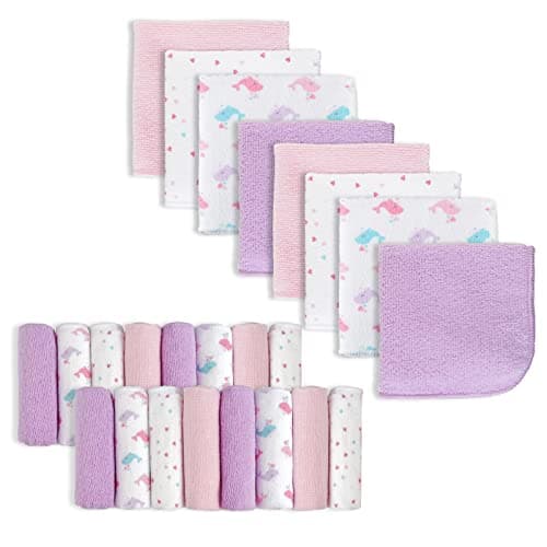 softan Baby Washcloths, 24Pack Baby Wash Cloths Extra Soft & Ultra Absorbent, Baby Towels and Washcloths Face Towel Unisex for Boys Girls Body, Washclothes Gentle on Sensitive Skin, 9x9 Pink Whale - Image 1