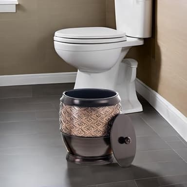Creative Scents Dublin Brown Small Trash Can with Lid 1.26 Gal / 4.8L - Decorative Oval Waste Basket, Durable Resin Slim Bathroom Covered Garbage Can Wastebasket Bin for Diaper/Paper - Image 4