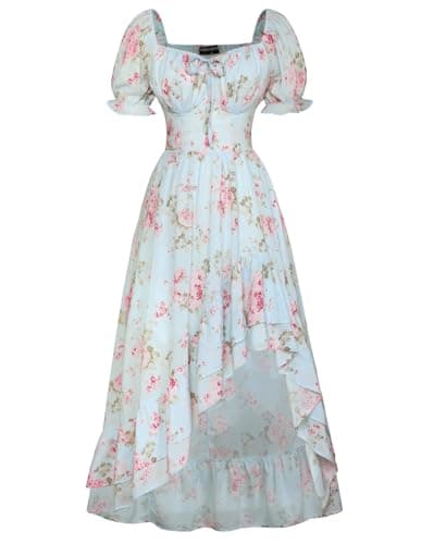 Scarlet Darkness Summer Corset Dress for Women 2025 Floral Dress Cottagecore Wedding Guest Dress Blue L - Image 1