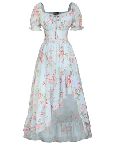 Scarlet Darkness Summer Corset Dress for Women 2025 Floral Dress Cottagecore Wedding Guest Dress Blue L - Image 1