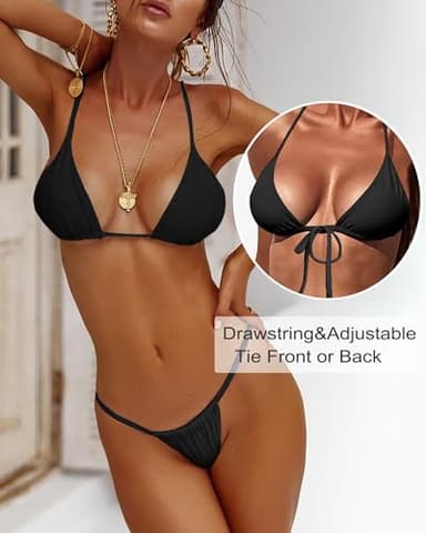 XUNYU Thong Bikini Sets for Women - Brazilian Micro String Bikinis Sexy Two Piece Swimsuit Triangle Top Halter Bathing Suits - Image 5
