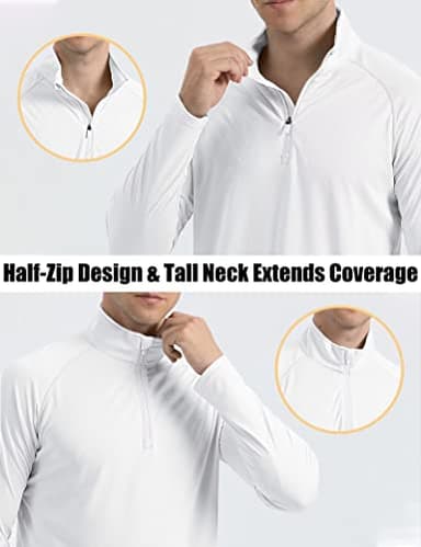 Shirts for Men with Designs 1/4 Zip Up Sun Protective Quarter Zip Shirt UPF 50+ Fishing Shirts Rash Guard Long Sleeve Shirts White - Image 6
