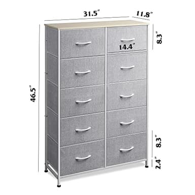 WLIVE Tall Dresser for Bedroom with 10 Drawers, Chest of Drawers, Dressers Bedroom Furniture, Storage Organizer Unit with Fabric Bins for Closet, Hallway, Living Room, Entryway, Light Grey - Image 3