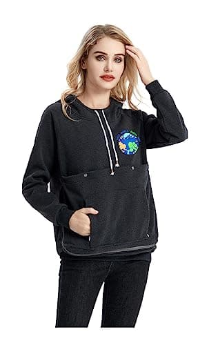 ALYC Cat Dog Carrier Hoodie Large Pet Pouch Sweatshirt Puppy Kitten Holder Pullover Top Kangaroo Hoodies for Women Dark Grey - Image 1