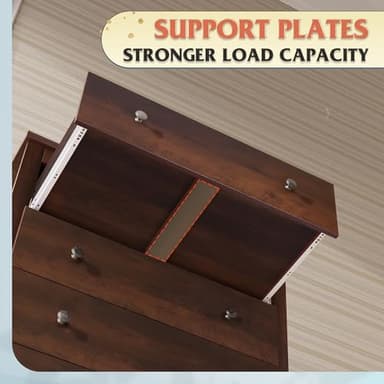 WLIVE Wood Dresser with 5 Drawers, Rustic Brown Wooden Storage Cabinet for Bedroom, Modern Organizer Drawers and Closet Dresser for Hallway, Closet, Measuring 15.75" W*31.50" D*45.35" H - Image 7