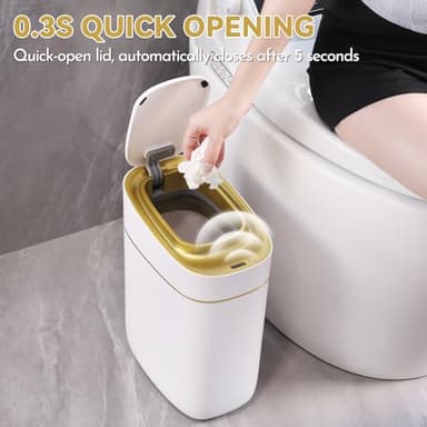 ELPHECO Automatic Bathroom Trash Can with Lid 2.5 Gallon Slim Sensor Garbage Can, 9L Narrow Plastic Trash Bin, Waterproof Motion Sensor Trash Bin for Bedroom, Living Room, Narrow Space, Golden - Image 5
