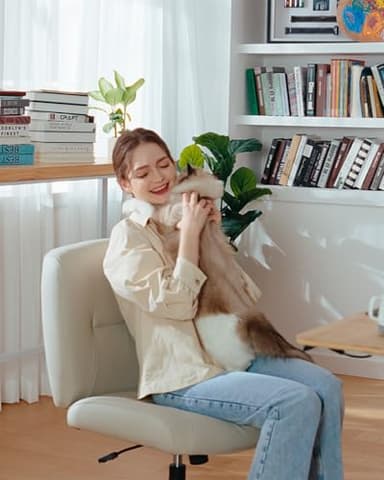 Marsail Criss Cross Chair with Wheels, Wide Mid-Back Comfy Armless Office Chair, Scratch-Resistant PVC Leather Cross Legged Desk Chair, Height Adjustable Vanity Computer Desk for Home Office - Image 5