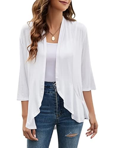 Yekaty White Cardigan for Women 3/4 Sleeves Lightweight Summer Kimono Cardigans - Image 1