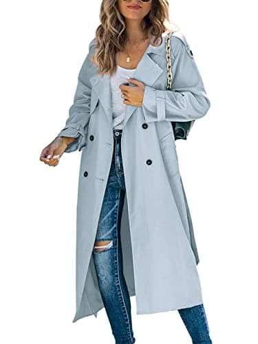 Makkrom Women's Double Breasted Long Trench Coat Windproof Classic Lapel Slim Overcoat with Belt - Image 1