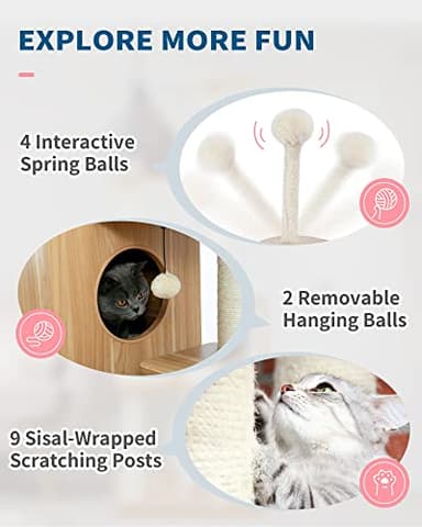 Made4Pets Modern Cat Tree for Large Cat, Wood Cat Tower Heavy Duty with Scratch Post for Indoor Big Cats, 51" Extra Tall Cat Condo Sturdy Frisco Castle with Clear Bowl for Kittens Maine Coon 20Lbs - Image 6