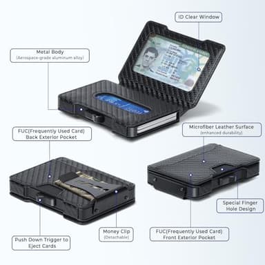 BESSIO Slim Wallet for Men - Minimalist Mens Wallet with Money Clip, Aluminum Pop Up Card Case and Leather Slots Credit Card Holder RFID Blocking Wallet for Men with Gift Box - Image 2