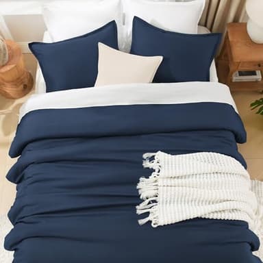 Litanika California King Comforter Set Navy Blue - 3 Pieces Cal King Lightweight Soft Plain Bed Comforter, Oversized Down Alternative Bedding Set - Machine Washable (104x96In, 2 Pillowcases) - Image 8