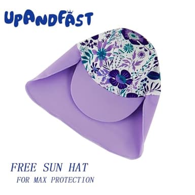 upandfast Baby/Toddler Girls Sunsuit Swimsuit with Snap Bottom UPF 50+ Infant One Piece Rashguard Swimwear (Purple Flower, 2-3T) - Image 6