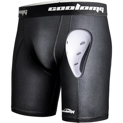 COOLOMG Men Compression Shorts with Athletic Cup Sliding Underwear for Baseball Football MMA Lacrosse Field Hockey Black M - Image 1