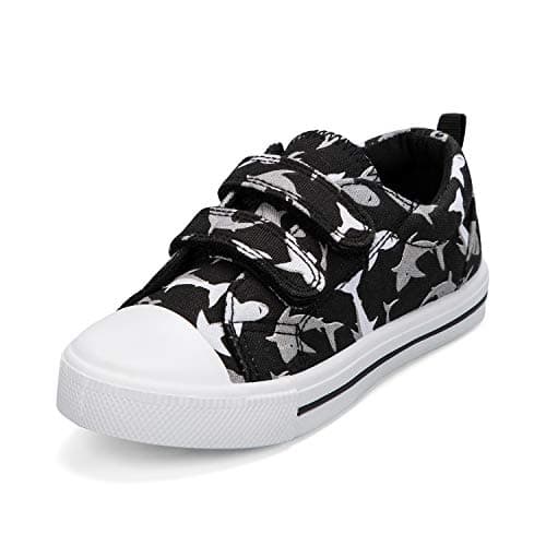 K KomForme Toddler Boys & Girls Shoes Kids Canvas Sneakers with Cartoon Dual Hook and Loops, Size 11 Little Kid, Black - Image 1