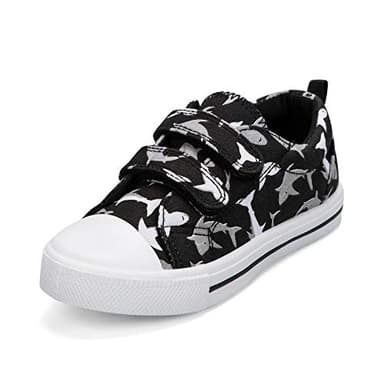 K KomForme Toddler Boys & Girls Shoes Kids Canvas Sneakers with Cartoon Dual Hook and Loops, Size 11 Little Kid, Black - Image 1