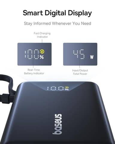 Baseus Power Bank, Picogo 10000mAh 45W 3-Output Portable Charger with Built-in USB-C Cable, PPS/PD QC Fast Charging External Battery Pack for iPhone 17/16/15/14/13, Samsung S25/S24, MacBook Pro, iPad - Image 6
