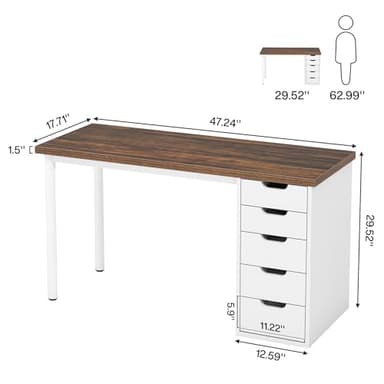 Tribesigns Computer Desk with 5 Drawers, 47 inches Rustic Brown Home Office Desk with Storage, Modern Simple Laptop Desk Study Writing Table for Small Spaces (Reversible Drawer Cabinet) - Image 2