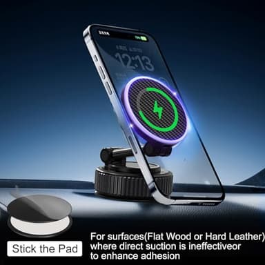 Magnetic Phone Holder for Car - Upgraded 360° Vacuum Magnetic Phone Holder, Foldable Retractable Suction Cup Car Mount for Magsafe for Your Car/Gym/Mirror Mount for iPhone & Android - Image 4