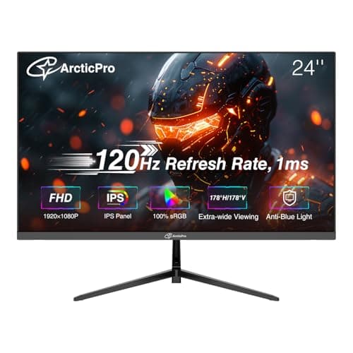 ArcticPro 24 inch Monitor 120Hz, FHD 1080p, Computer Monitor, IPS, 99% sRGB, Adaptive Sync, 1ms Response Time, 3-Sided Frameless, Ultra Slim, VESA Mountable, Anti-Blue Light Design, HDMI & VGA Ports - Image 1