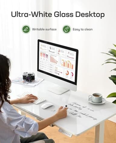 Marsail Glass Standing Desk with Drawer 37 x 22 Inches Stand up Desk Standing Desk Adjustable Height with One-Piece Tempered Glass Top, Ergonomic Home Office Desk with 4 Preset Heights White - Image 4