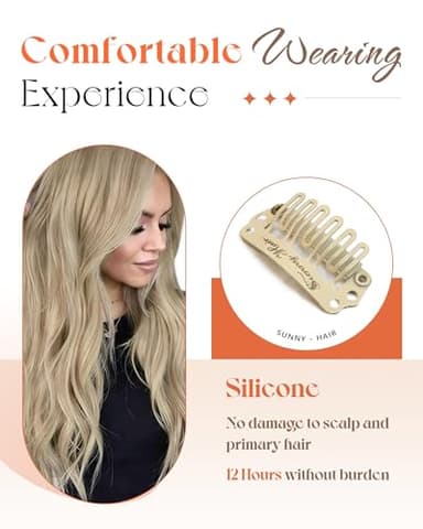 Sunny Hair Clip in Hair Extensions Straight Human Hair Clip in Extensions Remy Clip in Hair Extensions Real Human Hair Extensions Clip ins Golden Blonde Highlights Light Blonde 22inch - Image 3