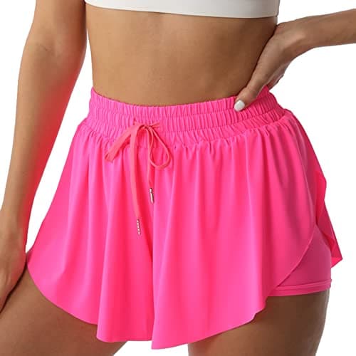 Flowy Athletic Shorts for Women Running Tennis Butterfly Shorts Girls 2-in-1 Double Layer Quick-Drying Comfy Shorts (Small, Hot-Pink) - Image 1