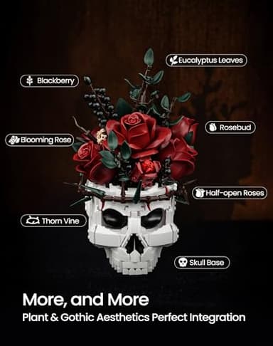 iATOM Skull Roses Flower Bouquet Building Set, Skeleton Planter Botanical Collection Kit for Adult, Gift for Christmas, Gothic Horror Home Table Centerpiece Decor, IA11008 - Image 4