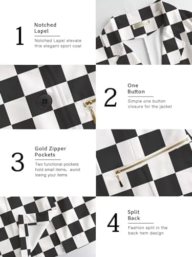 Genhoo Womens Work Casual Plaid Jackets Long Sleeve Business Suit Jacket Boyfriend Blazer Black and White Plaid Medium - Image 5