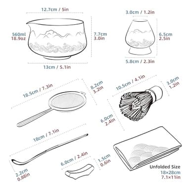 TEANAGOO 7 Pcs Matcha Whisk Set Blue, Ceramic Matcha Set, Matcha Kit for Ceremony, Matcha Tea Set for Making Breakfast/Latte, Tradition Whisk Set and Bowl with Scoop&Sifter, Gift for Friend/Family - Image 8