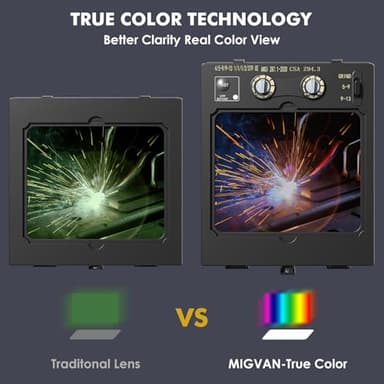 MIGVAN Welding Helmet Auto Darkening True Color Large Viewing, Welding Hood Solar/Rechargeable Battery Powered, Wide Shade 4/5-13 with 4 Arc Sensor, Optical Clarity Welder Mask for TIG MIG ARC Grind - Image 6